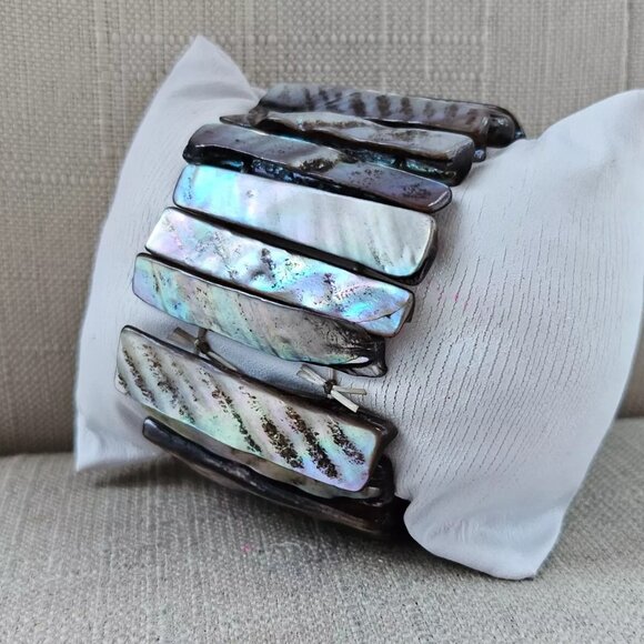 Fashion Bracelet Brown Faux Stone Stretched Wide Wrist Band Fashion Jewelry - Picture 4 of 10